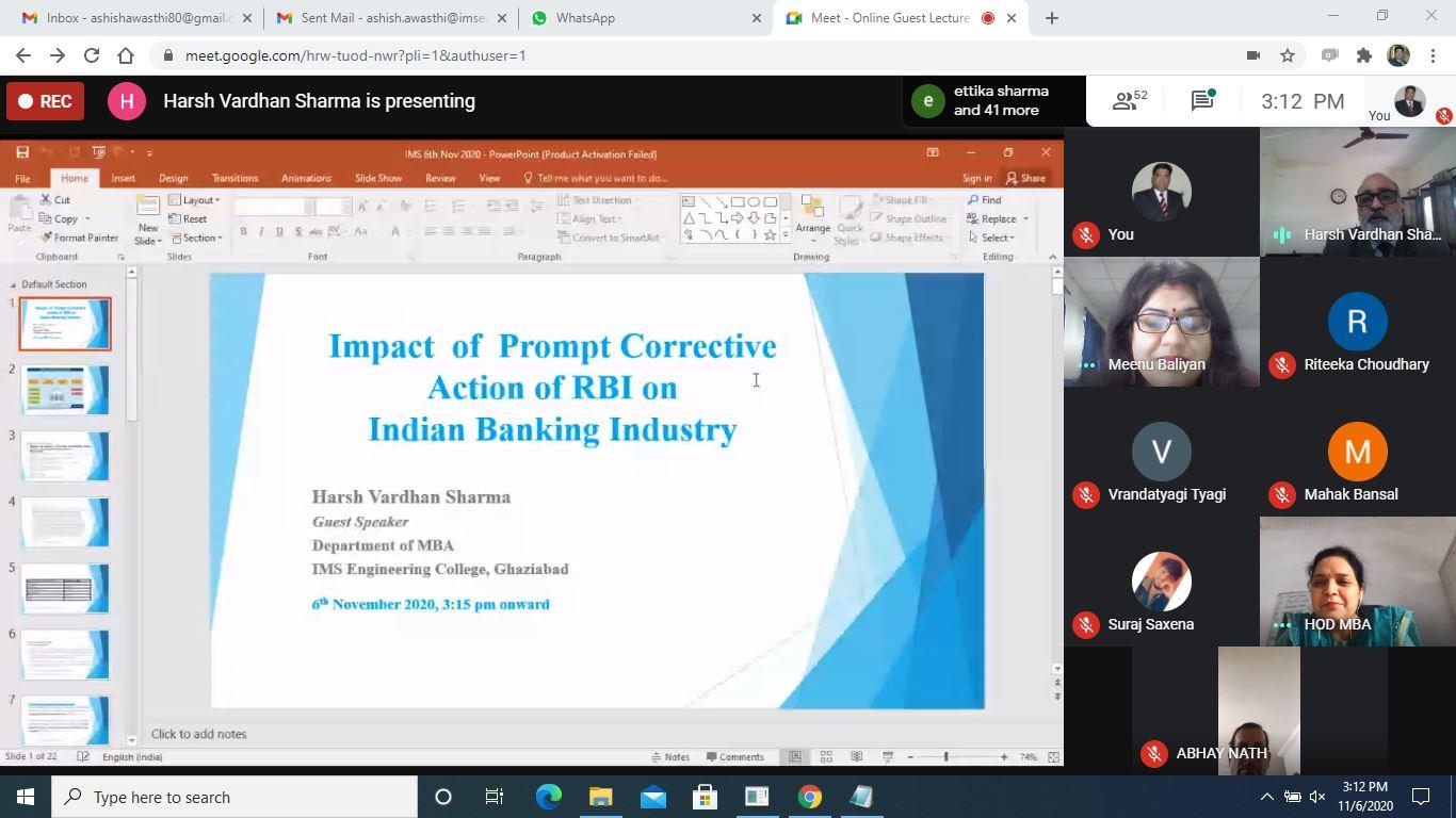WEBINAR On 'Impact of prompt corrective action of RBI on Indian Banking Industry
