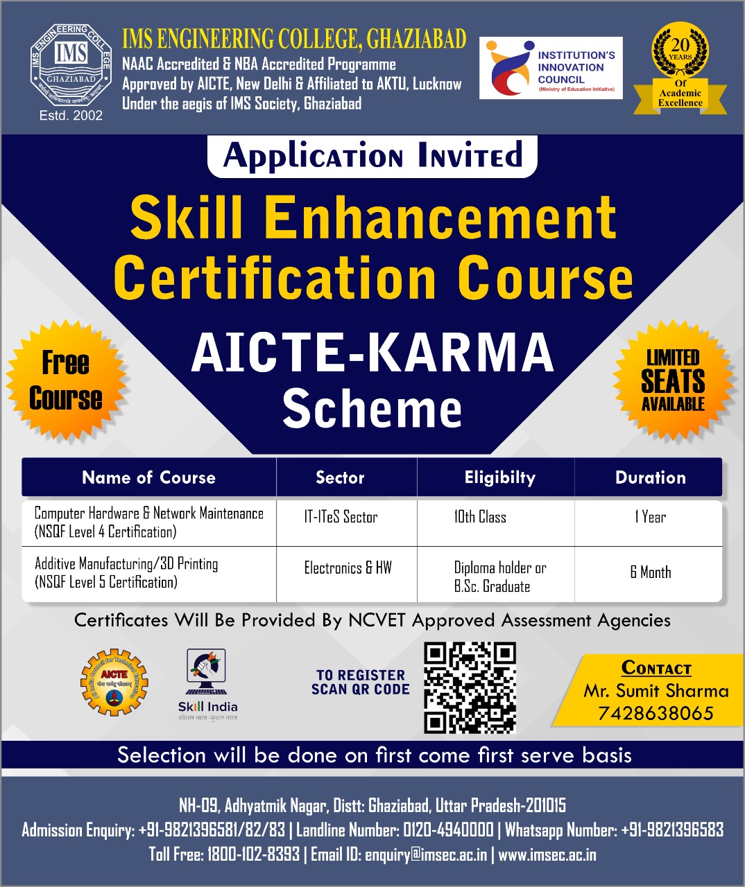 Skill Enhancement Certification courses for Socially/Financially deprived community under AICTE-KARMA Scheme.