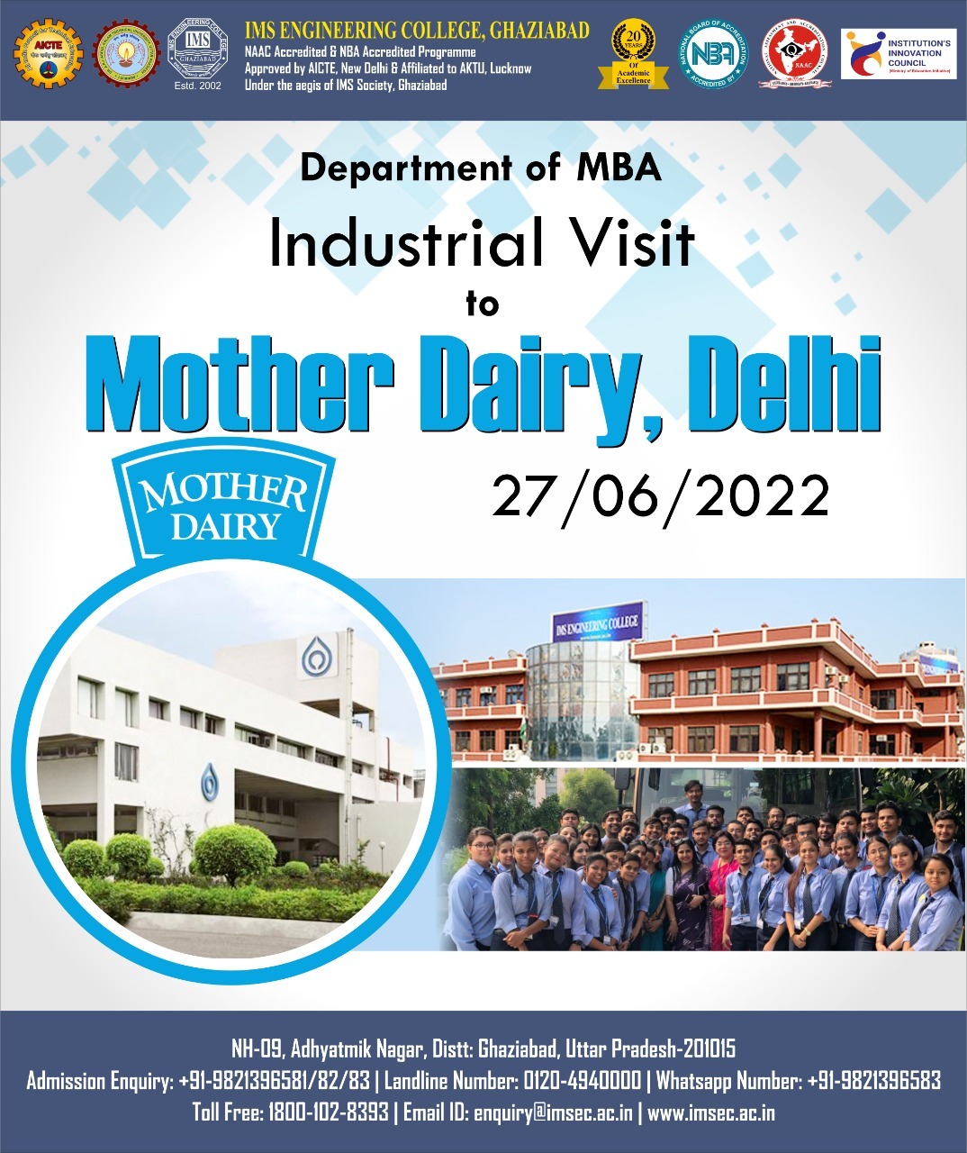 MBA Department has organized an industry visit at Mother Dairy