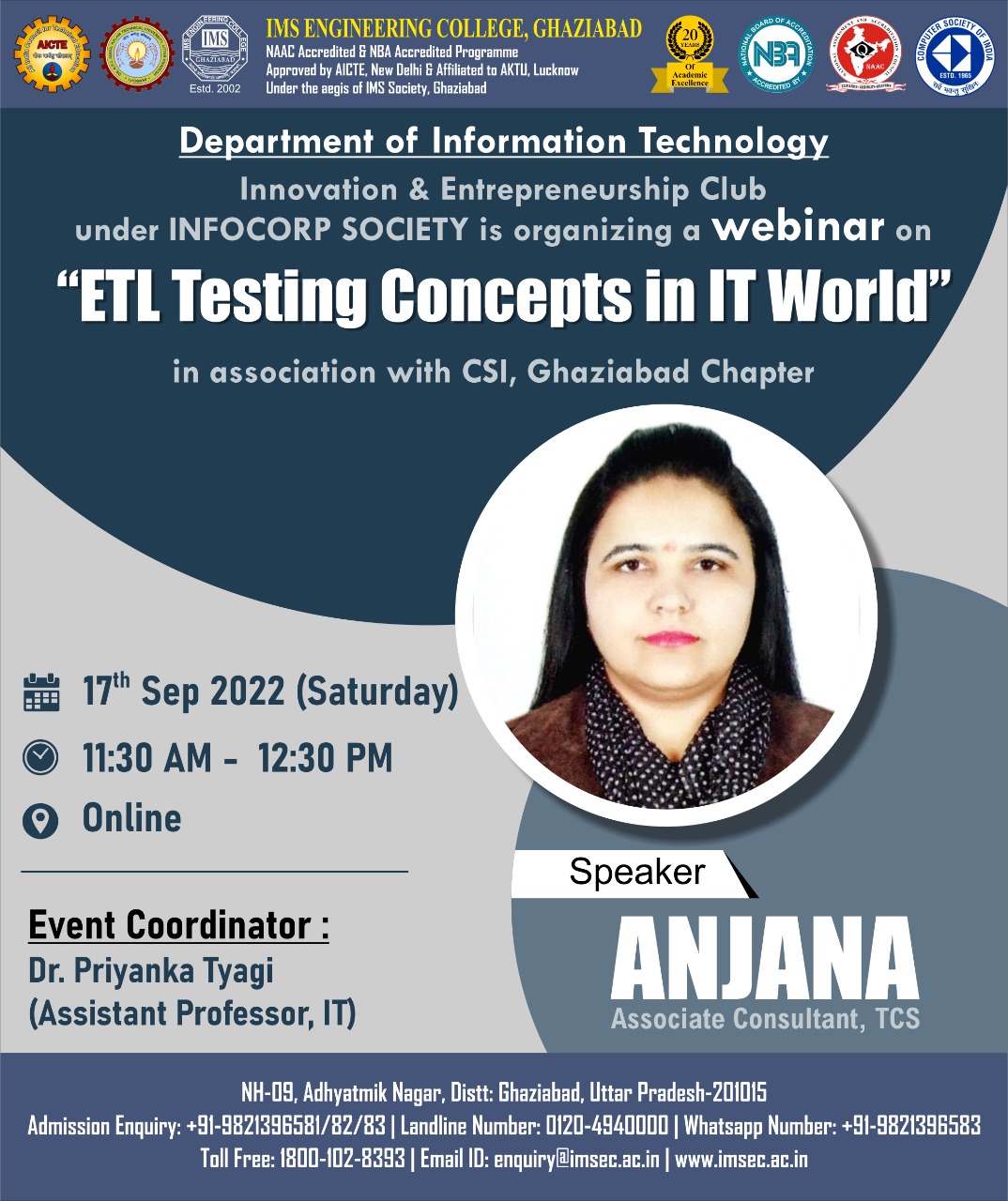 Webinar on ETL Testing concepts in IT world in association with CSI-Ghaziabad Chapter