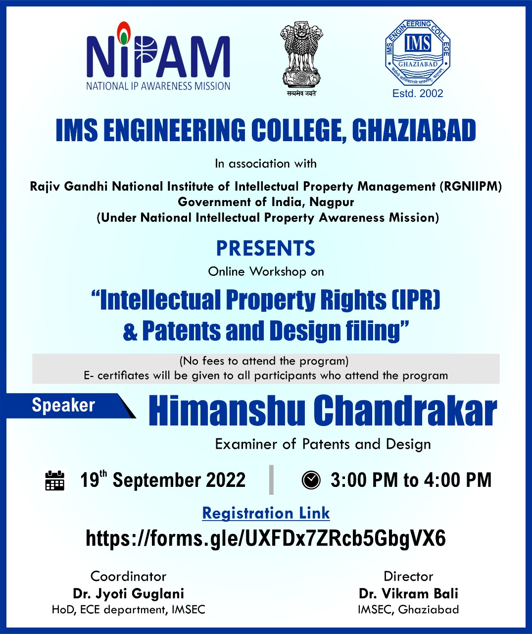 Workshop on Intellectual Property Rights (IPR) & Patents and Design Filing