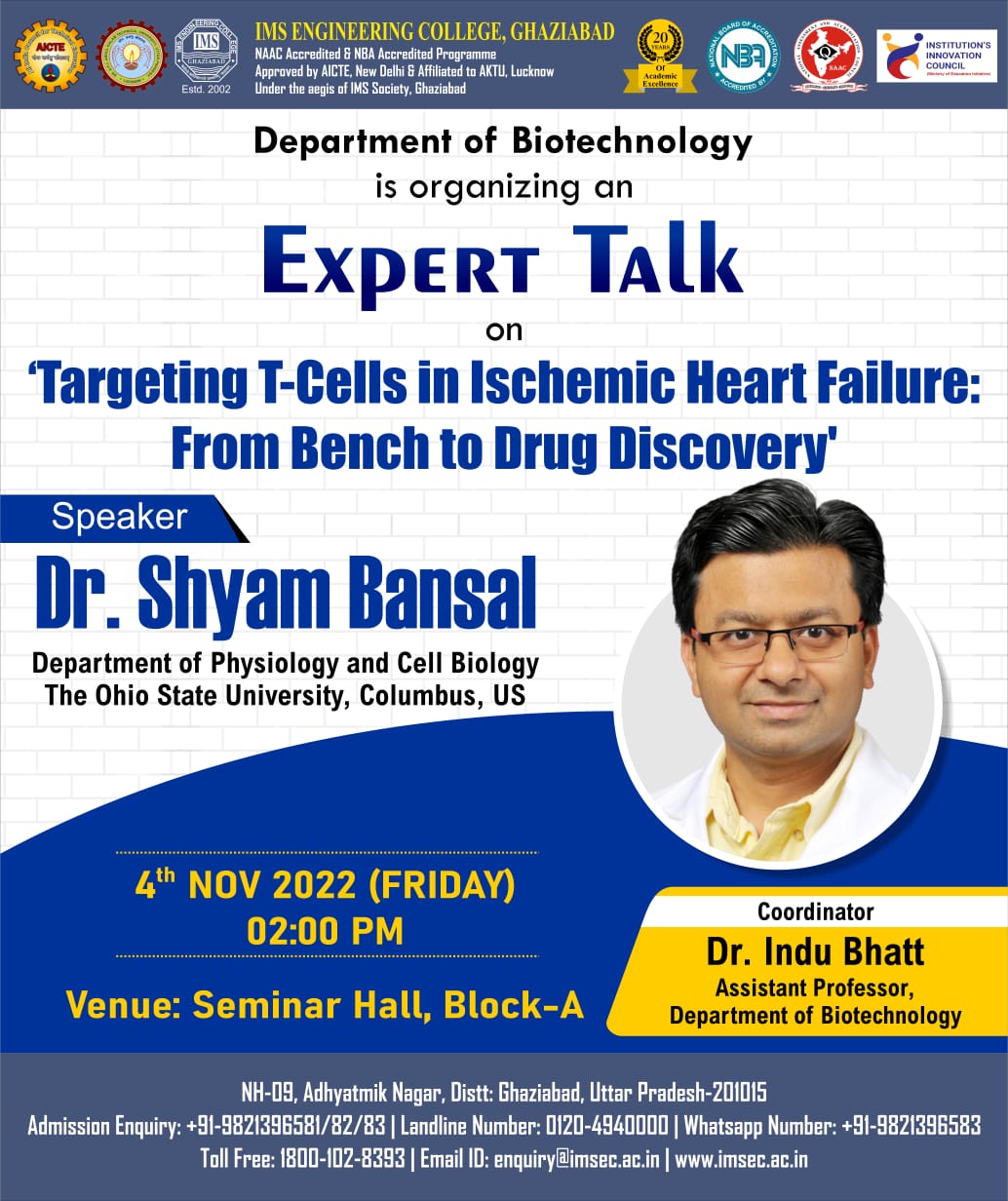 Expert talk entitled Targeting T-cells in Ischemic Heart Failure- From Bench to Drug Discovery