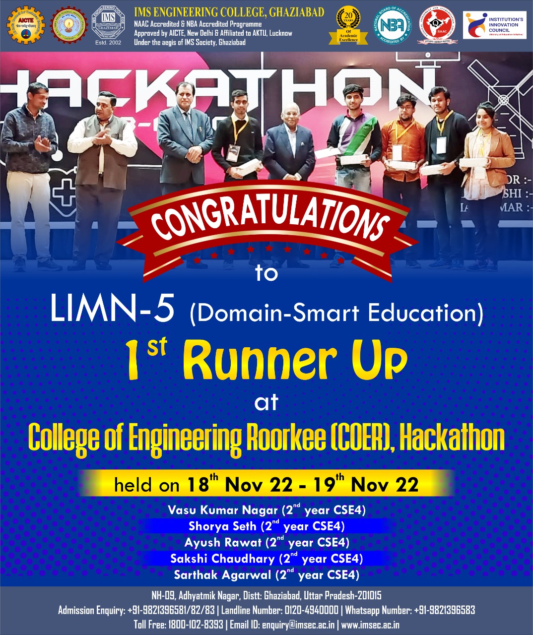 Hackathon organized by COER College of Engineering, Roorkee from 18-19 Nov, 2022