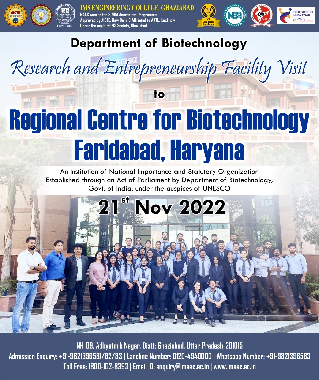 A research and entrepreneurship facility visit to Regional Centre Biotechnology Faridabad