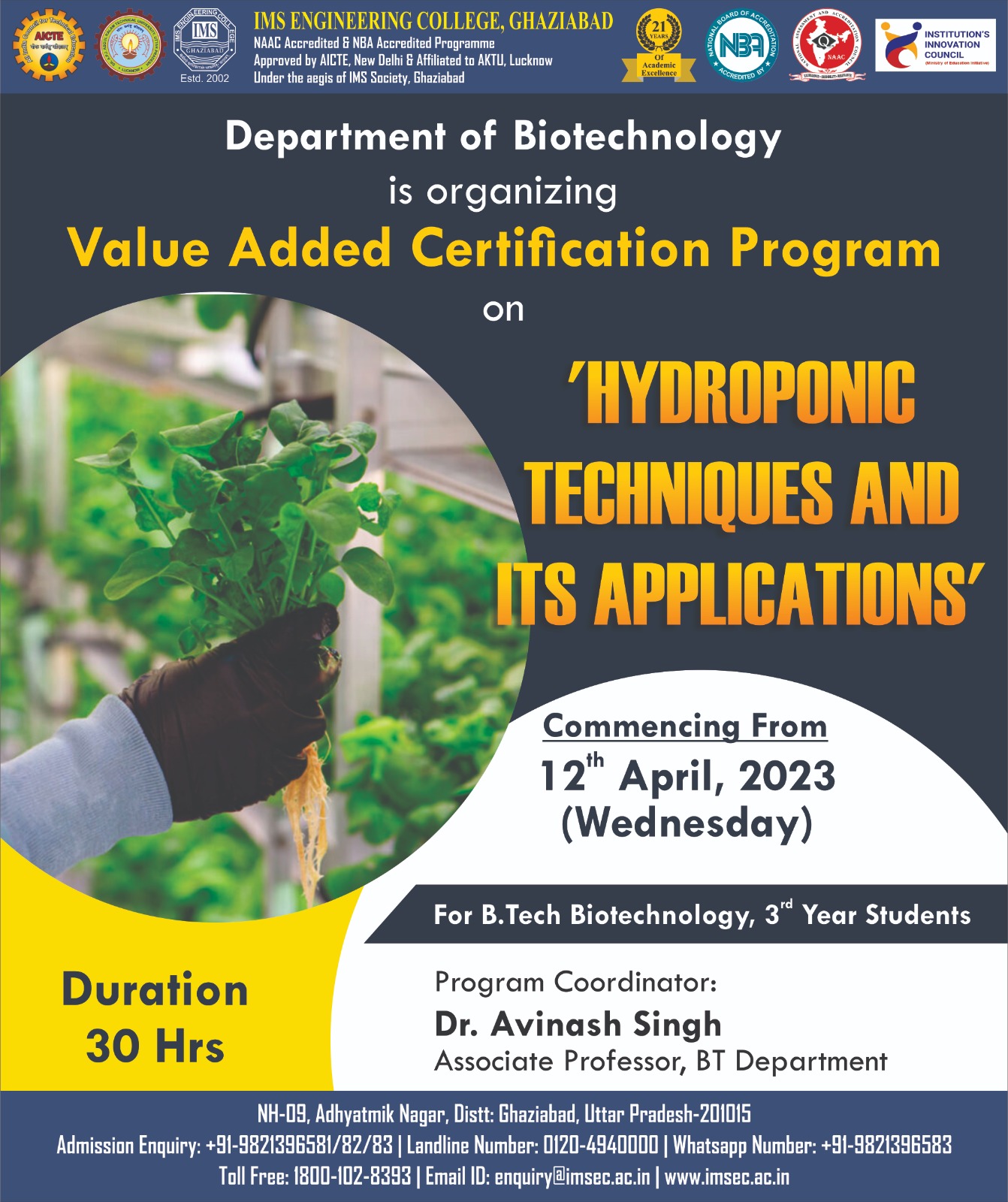Certification Program on Hydroponic Techniques and its Applications and Nanotechnology