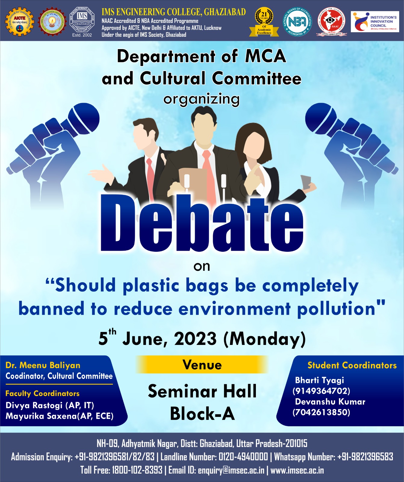 Debate competition on  on Should plastic be banned completely to reduce environment pollution