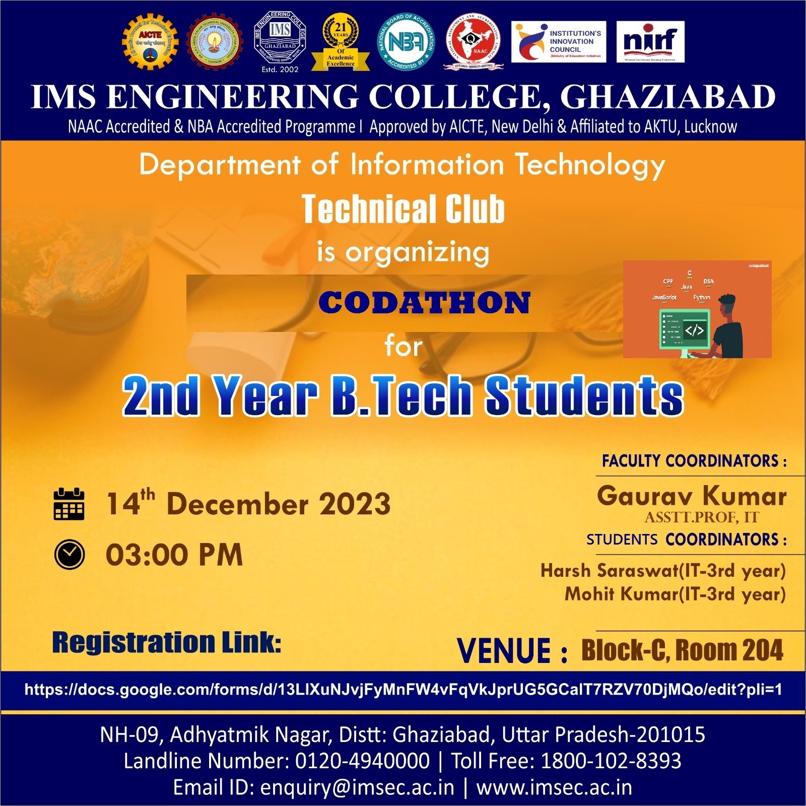 The Technical Student Club of IT Department organized CODATHON