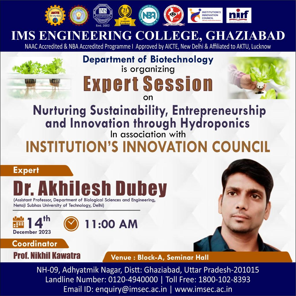 Expert Session on Nurturing Sustainability, Entrepreneurship and Innovation through Hydroponics