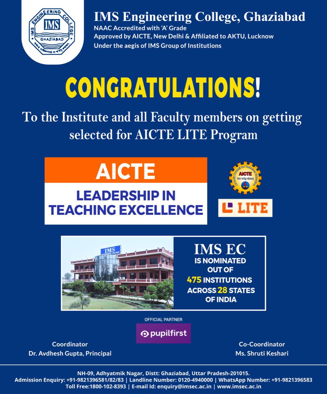 IMSEC Ghaziabad Institution selected by AICTE for Leadership Teaching Excellence (LITE)