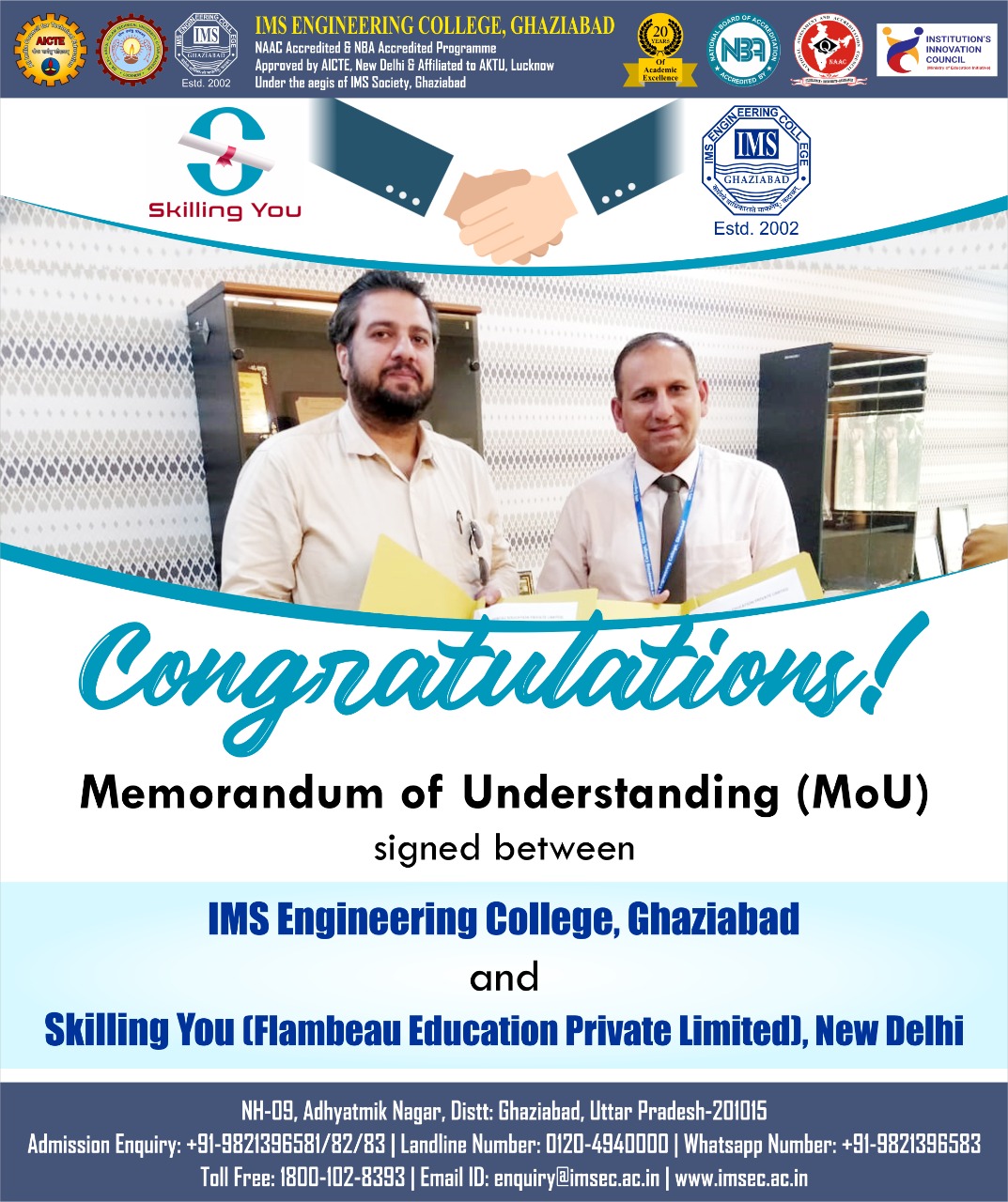 MOU signed with Skilling You Flambeau Education Private Limited