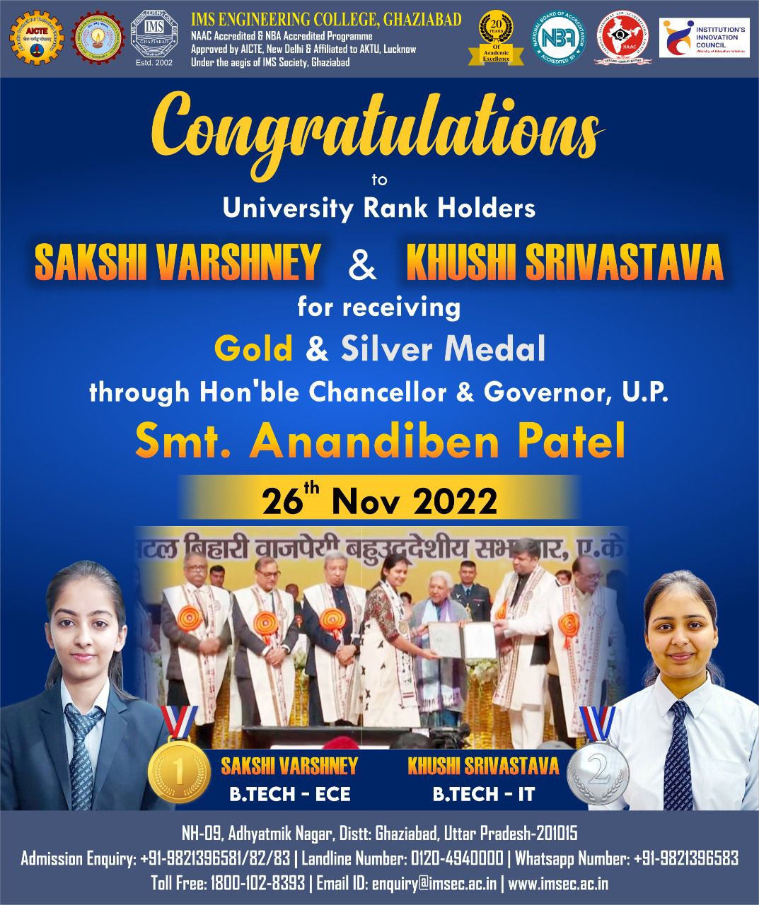 Congratulations to University Rank Holders