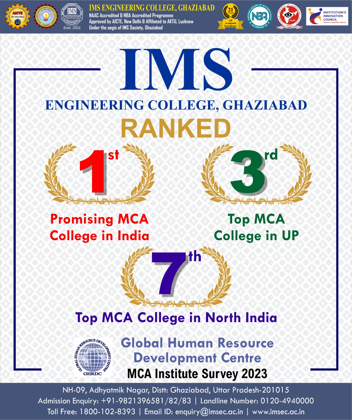 Ranked 1st under Promising MCA College in India