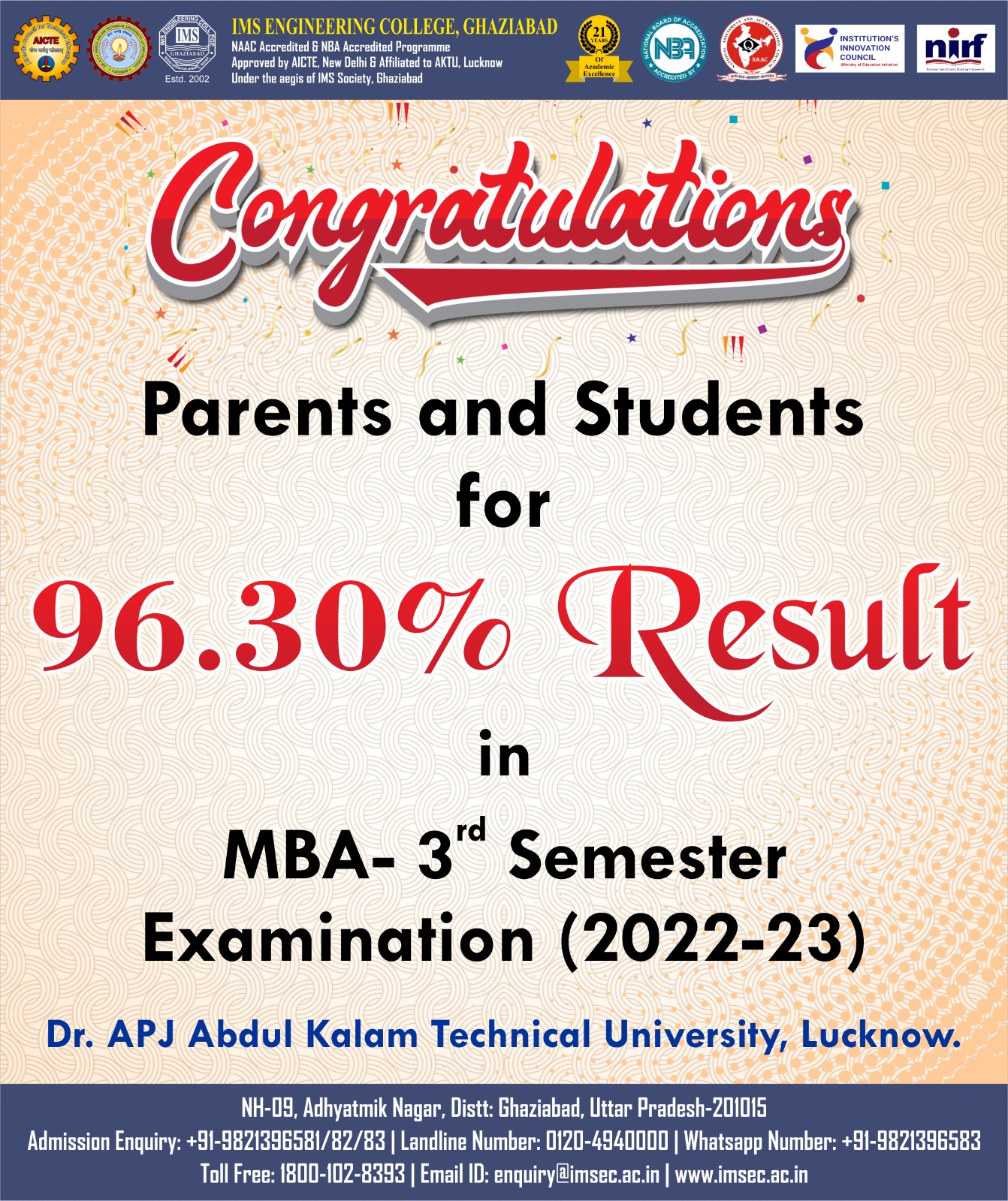 Congratulations ! Parents & Students for the Results.